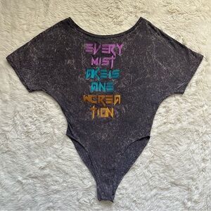 Circus Hotel Bodysuit Embroidered ‘Every Mistake Is A New Creation’ Gray Sz XS